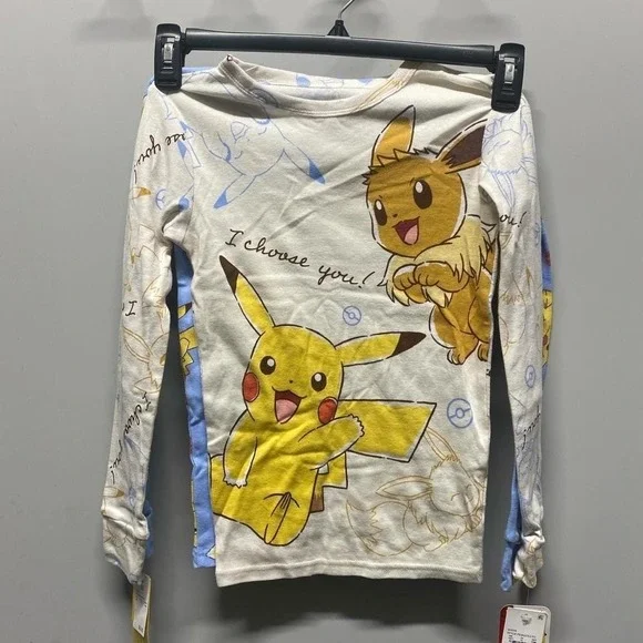 Blue and White Pikachu and Eevee Kids Shirt Pajamas Size 10 New With Tags - Picture 1 of 4